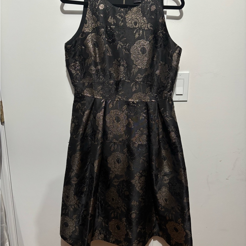 Ann Taylor Black and Gold Floral Midi Dress